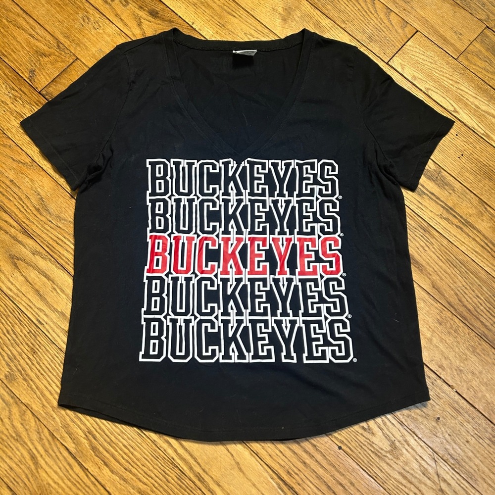PINK Victoria's Secret Ohio State Buckeyes T-Shirt Black V-Neck Large OSU
